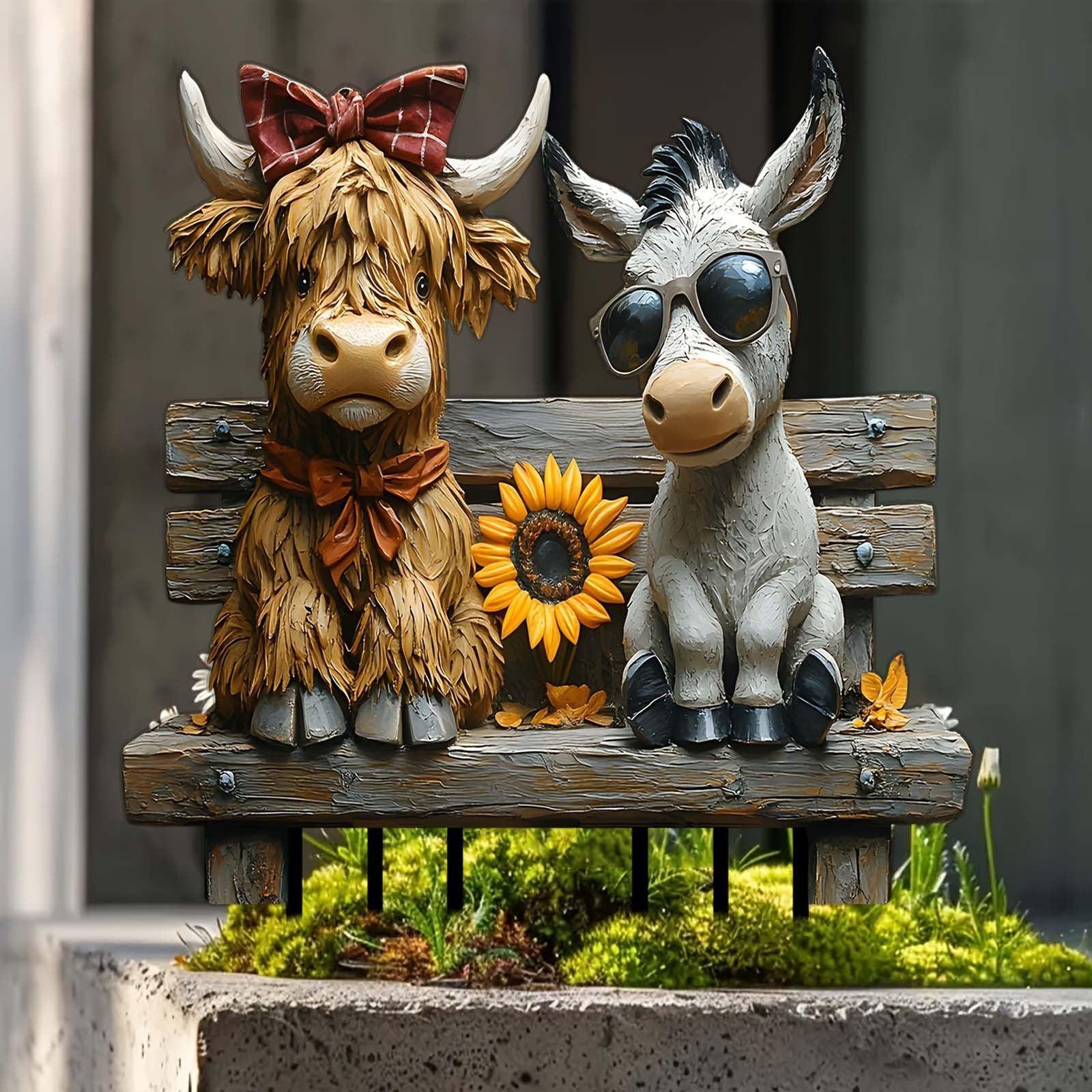 Whimsical Cow And Donkey Shaped Acrylic Flower Pots Outdoor Garden Decor Novelty Planter With Ground Stake For Yard Patio And Farmhouse Themed Decor - Image 4