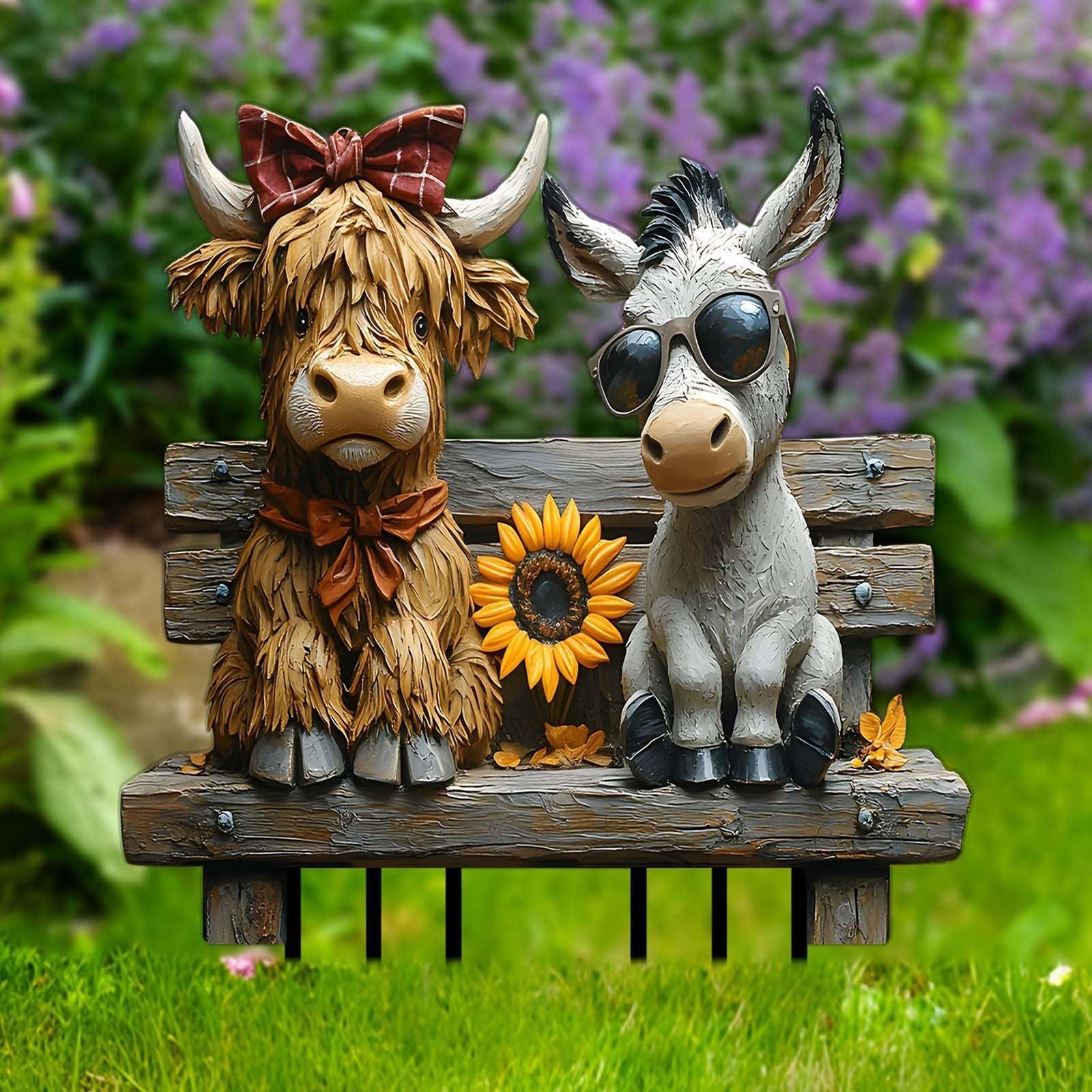 Whimsical Cow And Donkey Shaped Acrylic Flower Pots Outdoor Garden Decor Novelty Planter With Ground Stake For Yard Patio And Farmhouse Themed Decor - Image 5