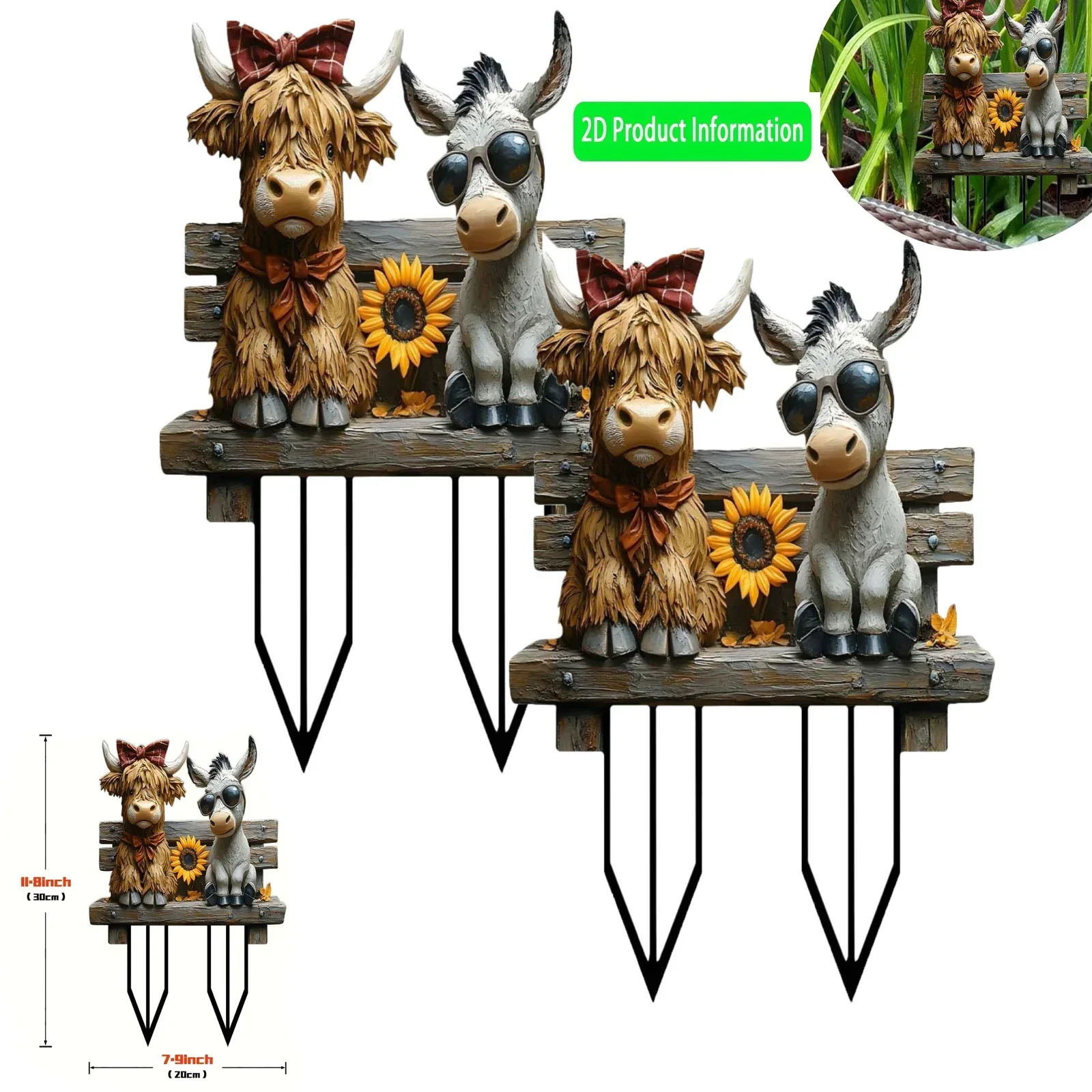 Whimsical Cow And Donkey Shaped Acrylic Flower Pots Outdoor Garden Decor Novelty Planter With Ground Stake For Yard Patio And Farmhouse Themed Decor - Image 6
