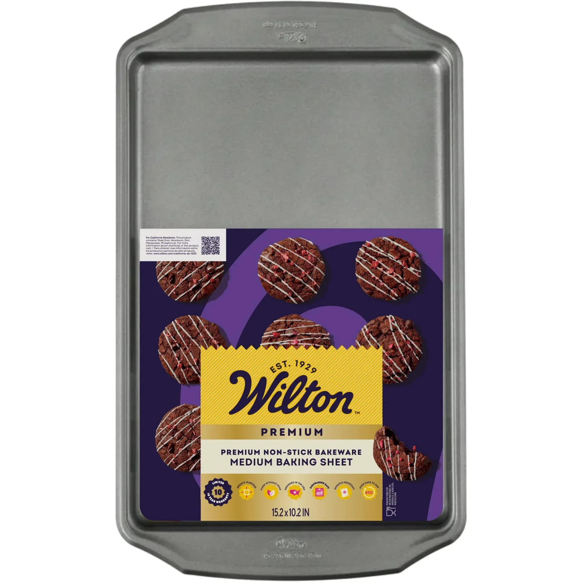 Wilton Premium Steel Non-Stick Medium Cookie Sheet 10x 15 Baking Pan with Handles Rectangular Shape, Packaging May Vary