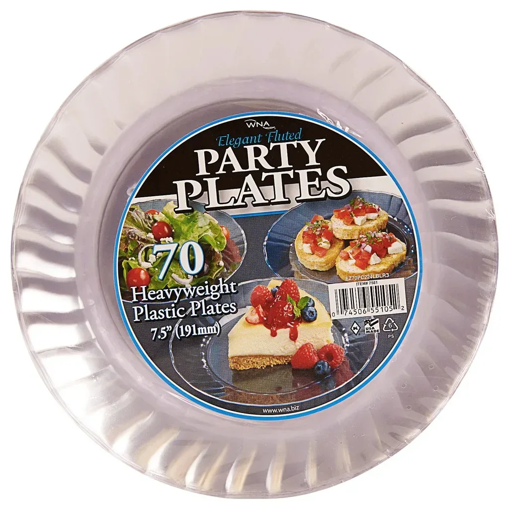WNA 7-1/2" Plastic Plates, Clear, 70-count