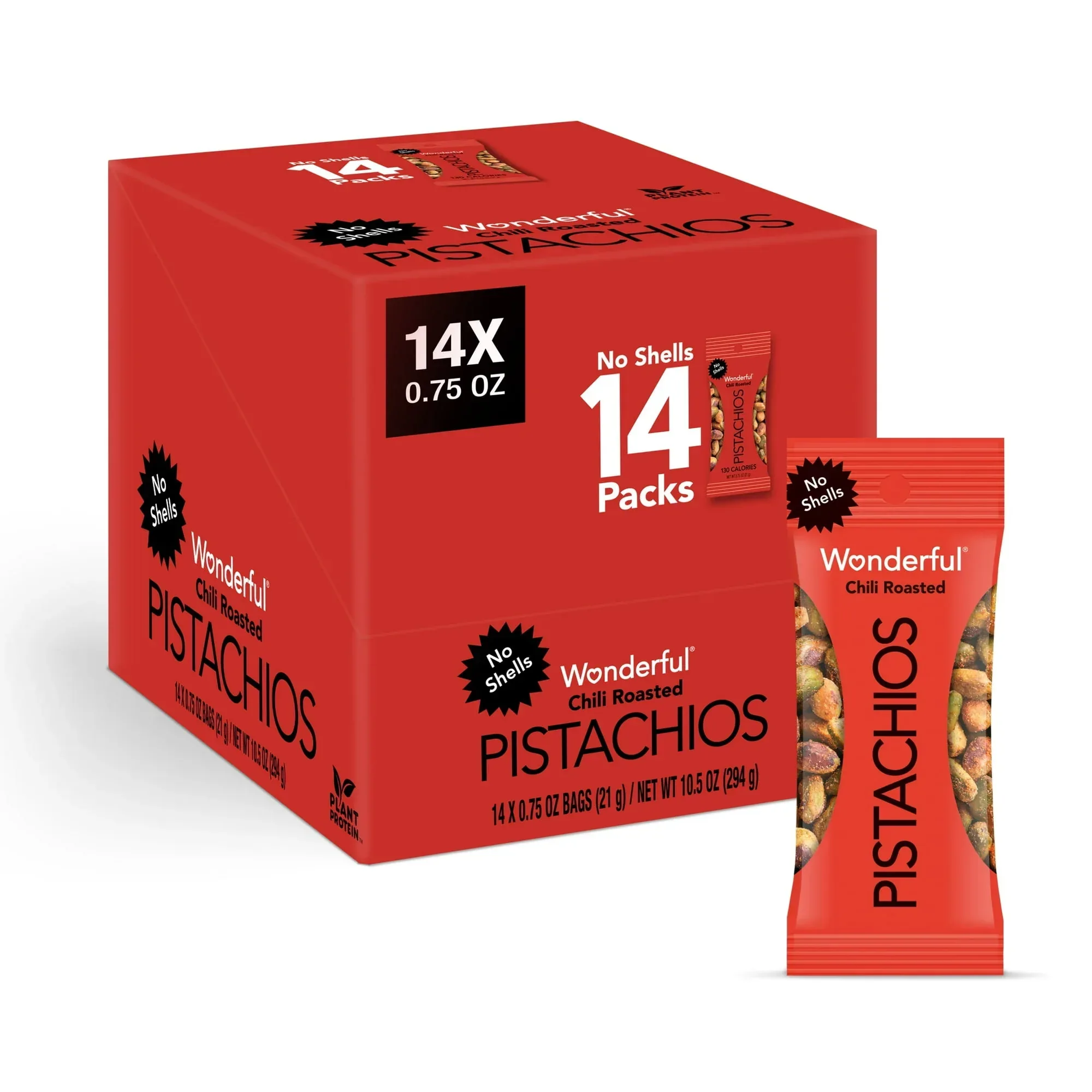 Wonderful Pistachios No Shells Chili Roasted, 0.75 oz (Pack of 14)