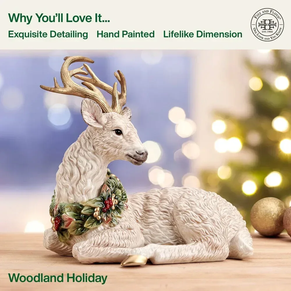 Woodland Holiday Resting Deer Figurine, 10.25IN - Image 4