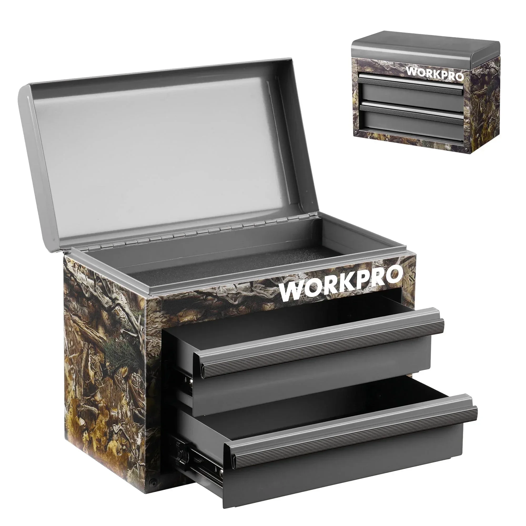 WORKPRO Mini Metal Tool Box with 2 Drawers and Top Storage, Small Tool Chest with PVC Liners and PP Feet Pads, Cold Rolled Steel Toolbox with Magnetic Tab, Blue - Image 9
