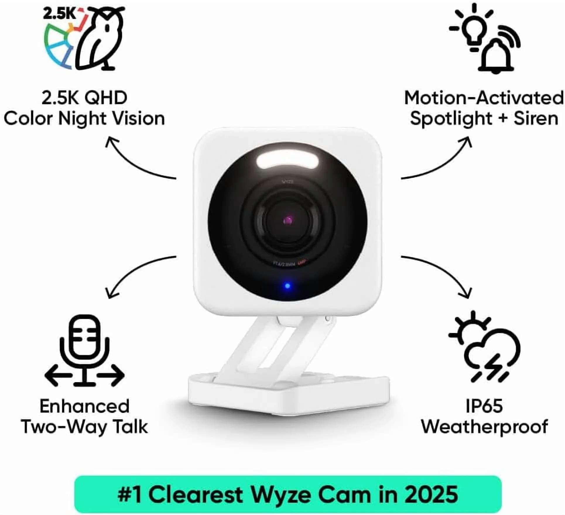 Wyze Cam V4 2.5K QHD Smart Home WiFi Security Camera Indoor/Outdoor, Motion Detection, Color Night Vision and Spotlight - Image 2