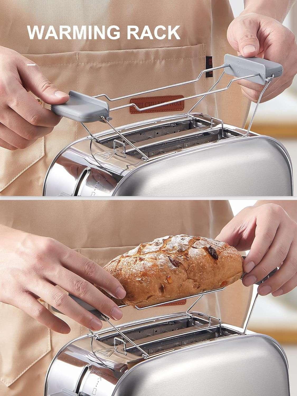 Toaster, Retro Bagel Toaster Toaster with 7 Bread Shade Settings, 2 Extra Wide Slots, Defrost/Bagel/Cancel Function, Removable Crumb Tray, Stainless Steel Toaster by Yabano, Silver - Image 11