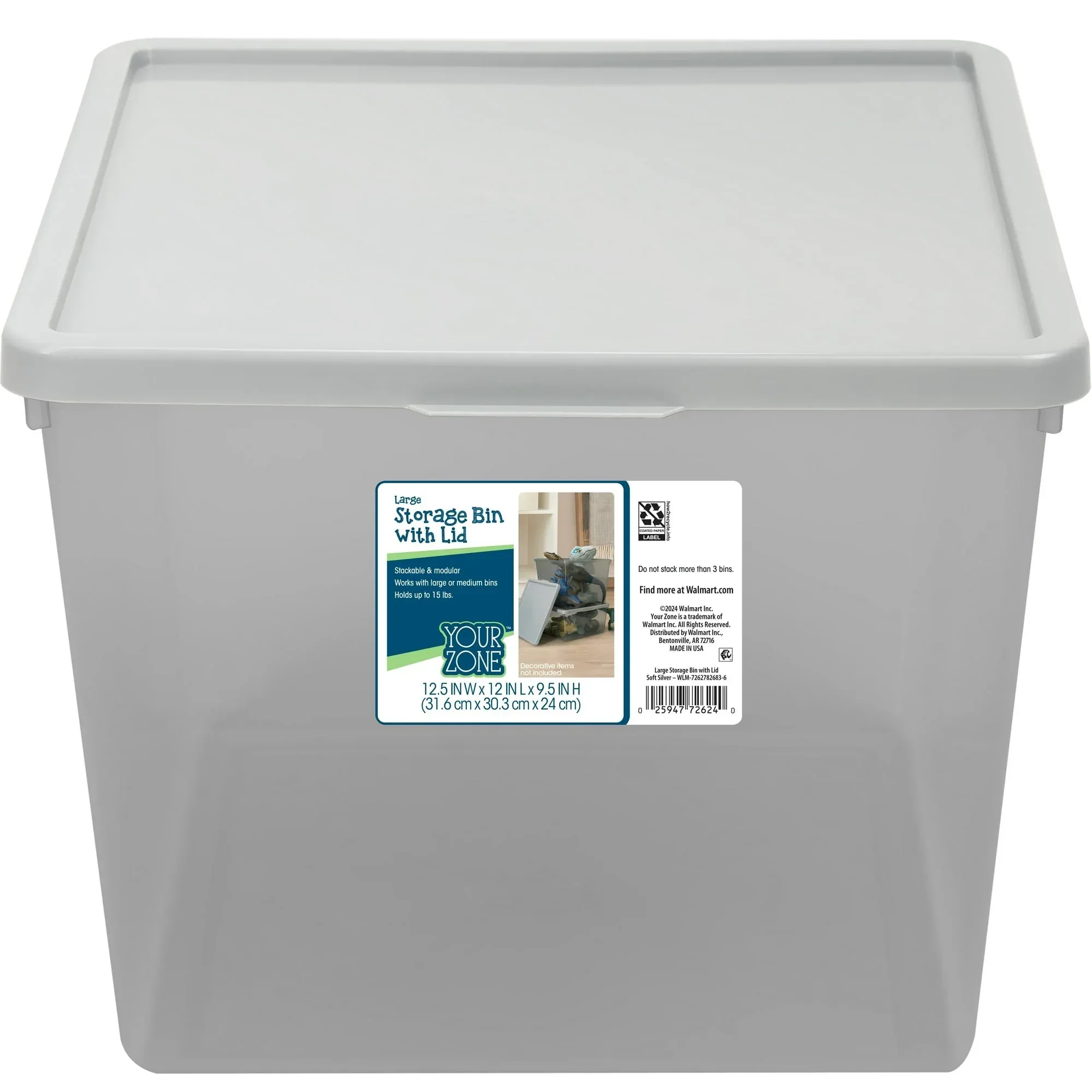 Your Zone Kids Large Plastic Stacking Storage Bin with Lid, 12 in x 12.4 in x 9.4 in - Image 11