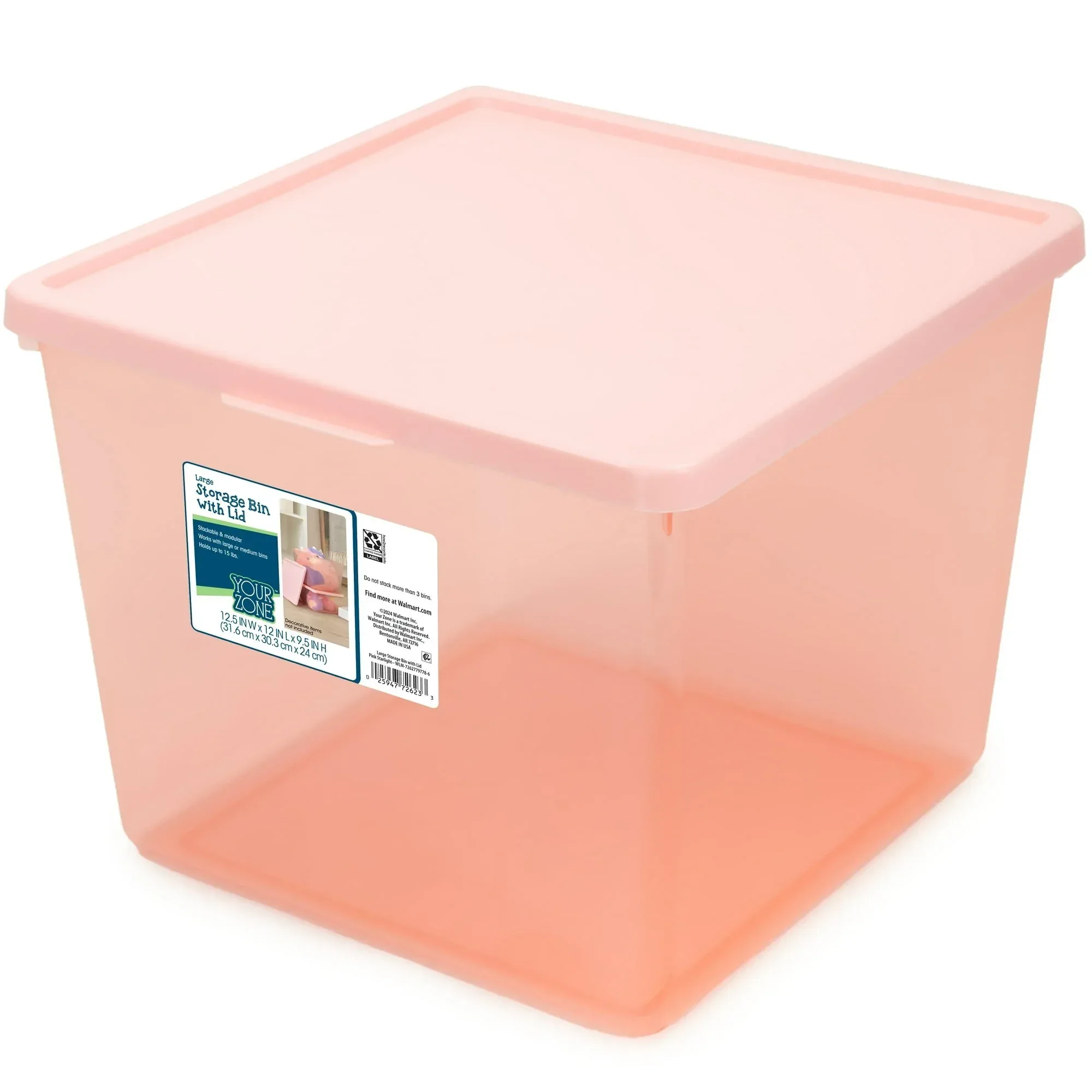 Your Zone Kids Large Plastic Stacking Storage Bin with Lid, 12 in x 12.4 in x 9.4 in - Image 15