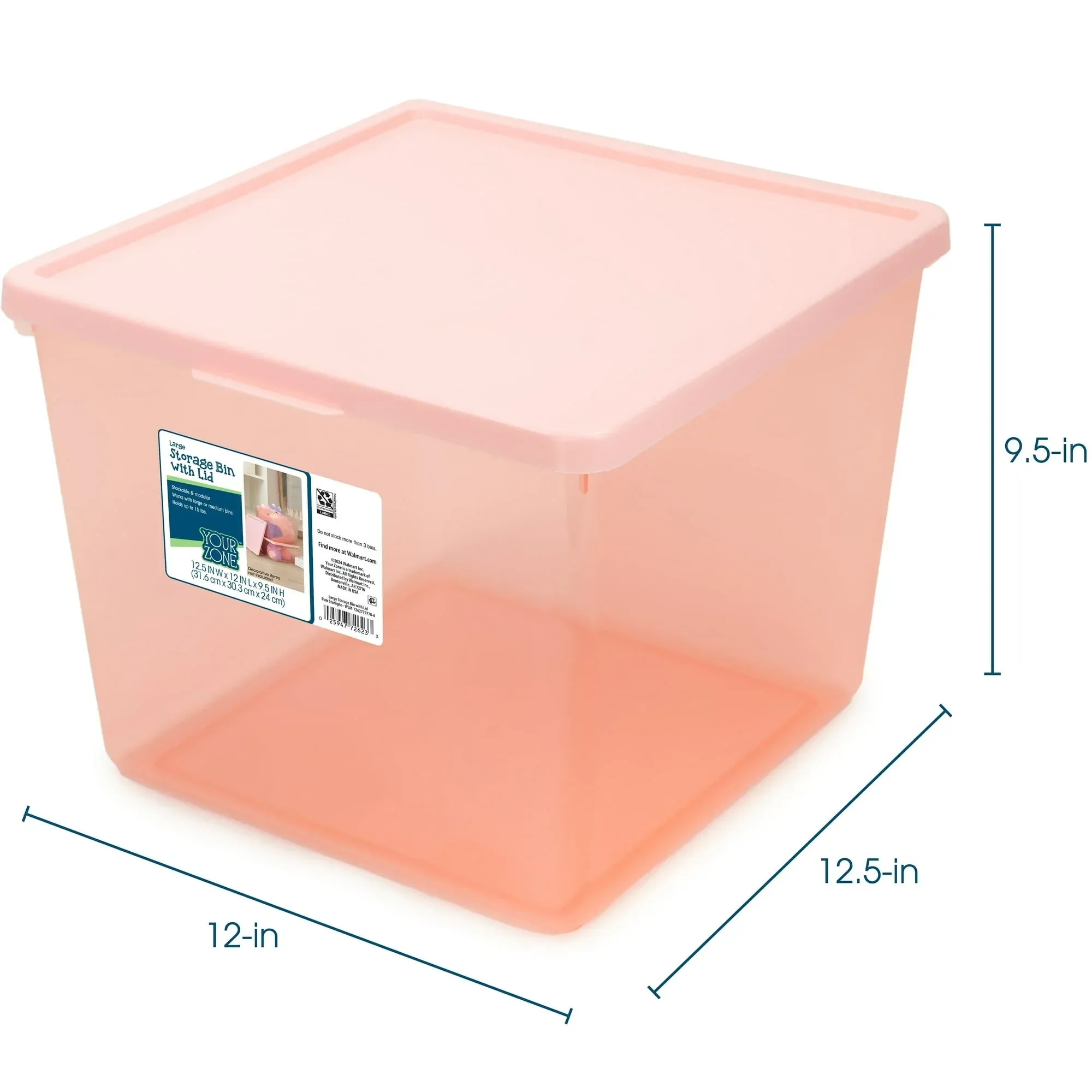 Your Zone Kids Large Plastic Stacking Storage Bin with Lid, 12 in x 12.4 in x 9.4 in - Image 17