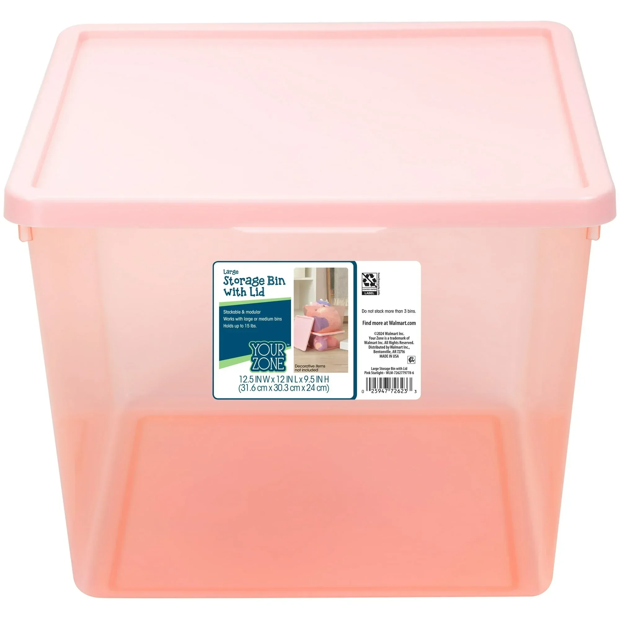 Your Zone Kids Large Plastic Stacking Storage Bin with Lid, 12 in x 12.4 in x 9.4 in - Image 18