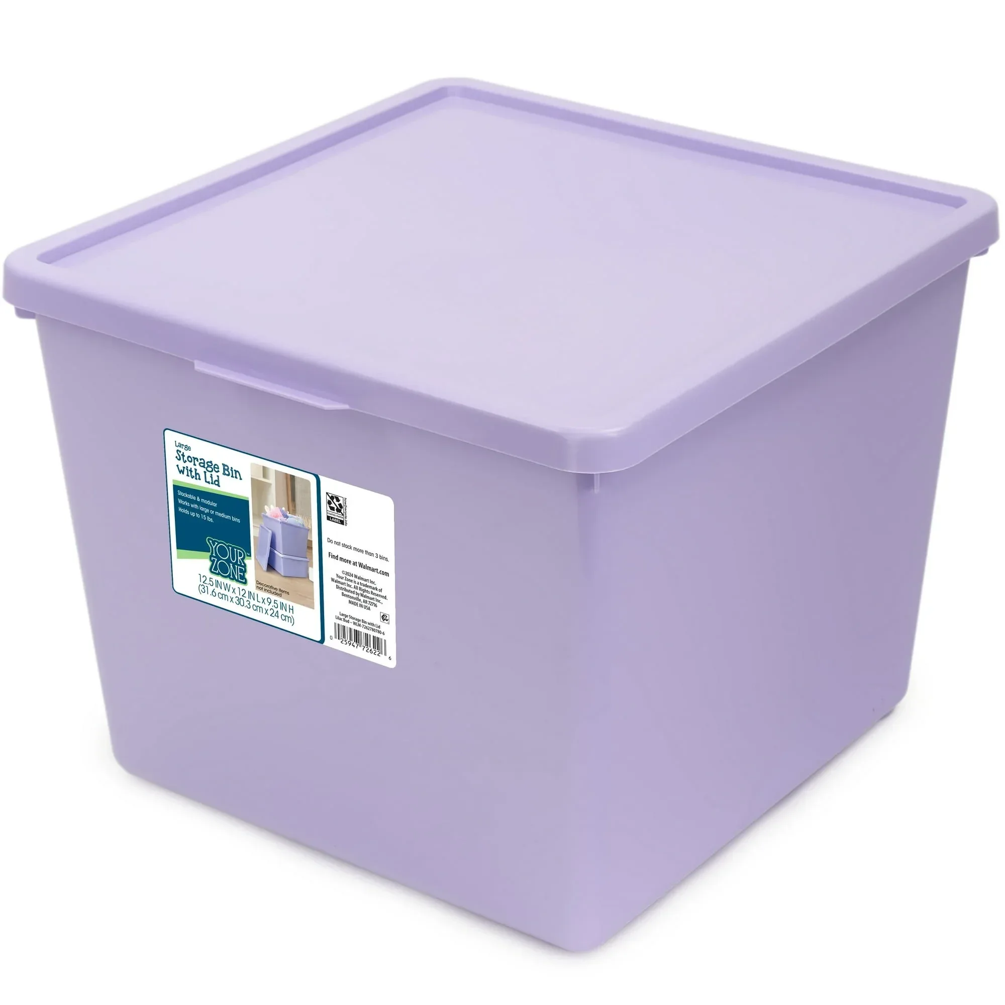 Your Zone Kids Large Plastic Stacking Storage Bin with Lid, 12 in x 12.4 in x 9.4 in - Image 22