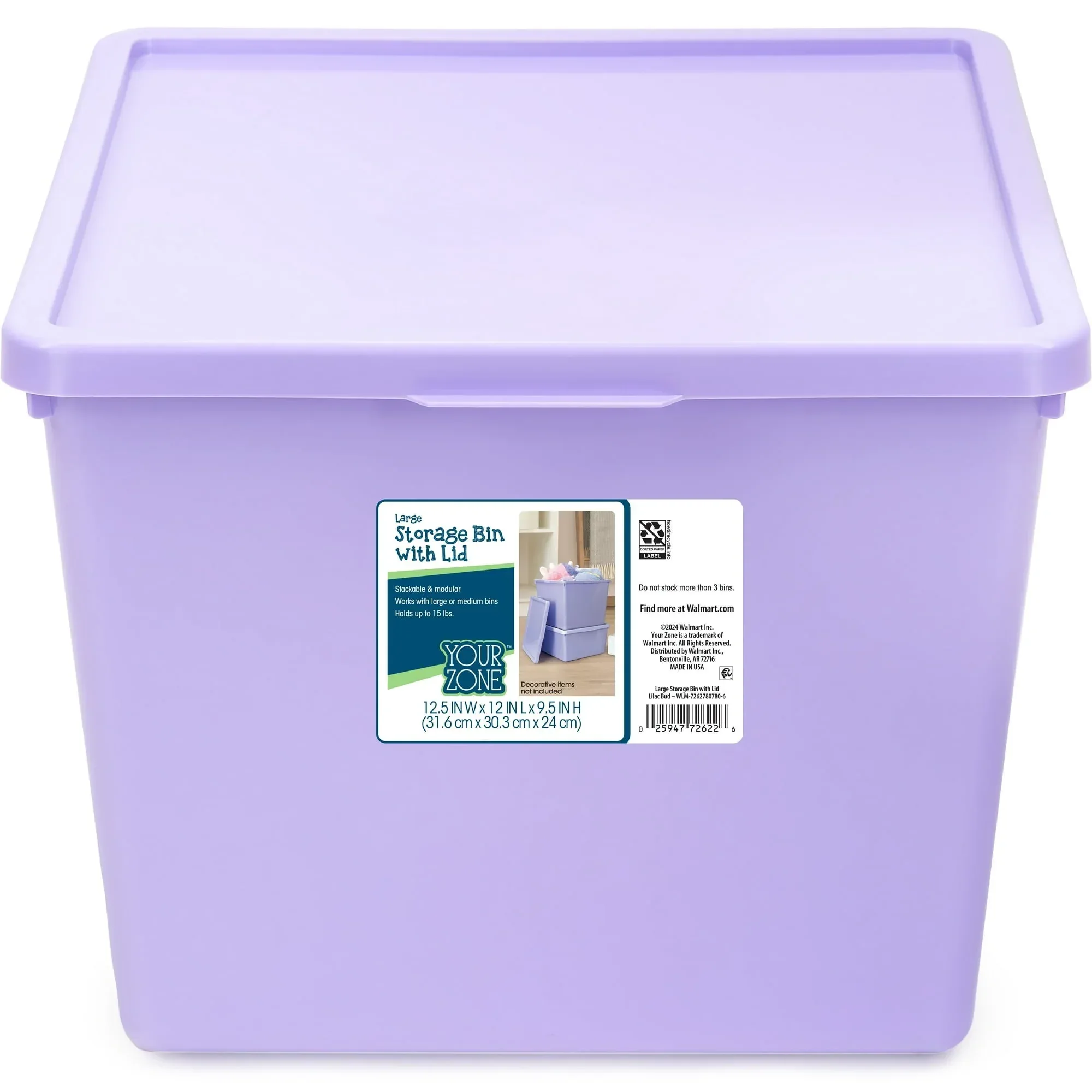 Your Zone Kids Large Plastic Stacking Storage Bin with Lid, 12 in x 12.4 in x 9.4 in - Image 25