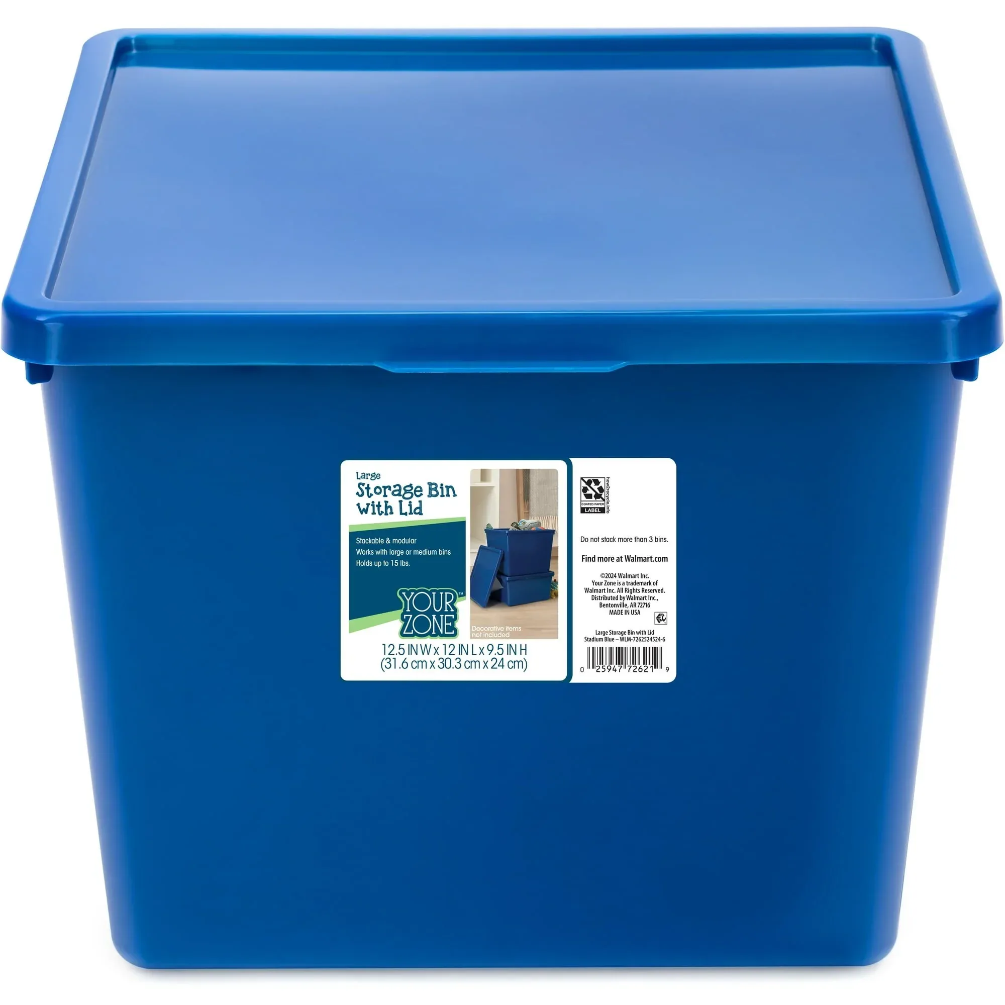 Your Zone Kids Large Plastic Stacking Storage Bin with Lid, 12 in x 12.4 in x 9.4 in - Image 4