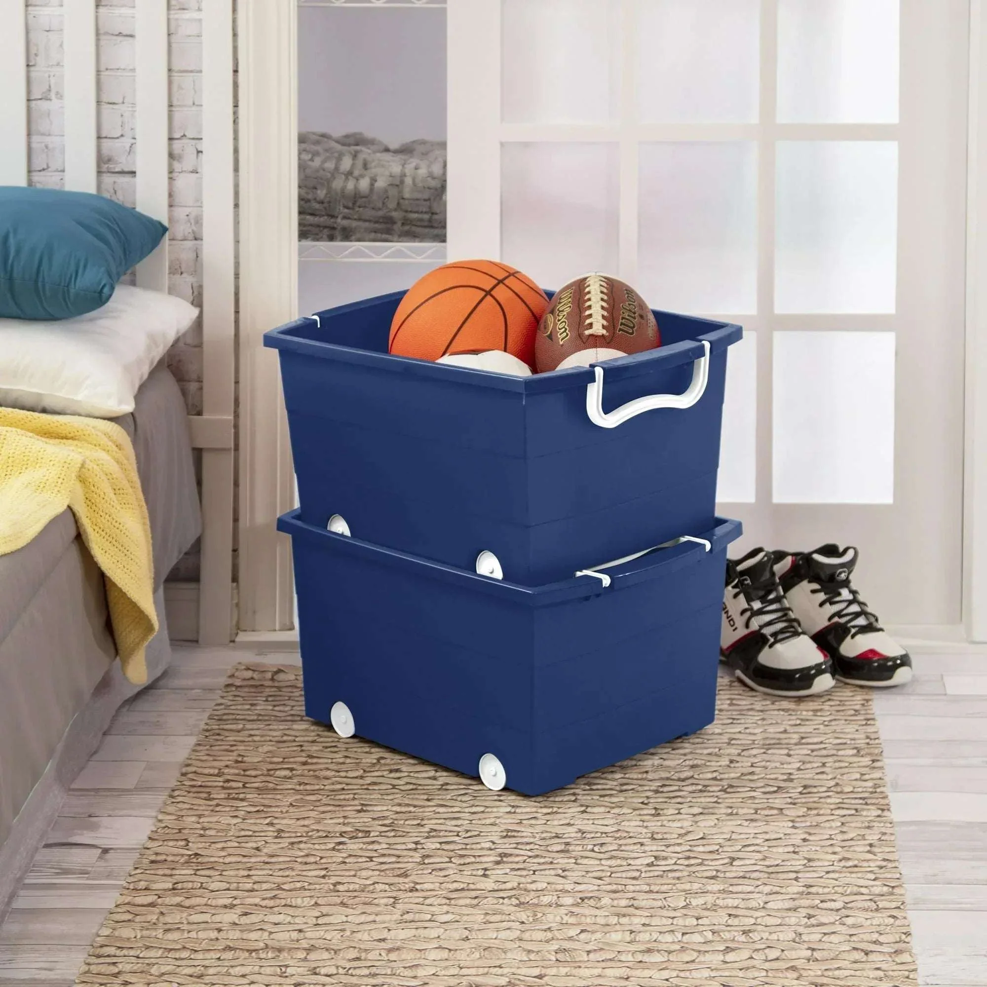 Your Zone Kids Rolling Toy Storage Bin with Handles, 22 in x 16 in x 11 in - Image 2