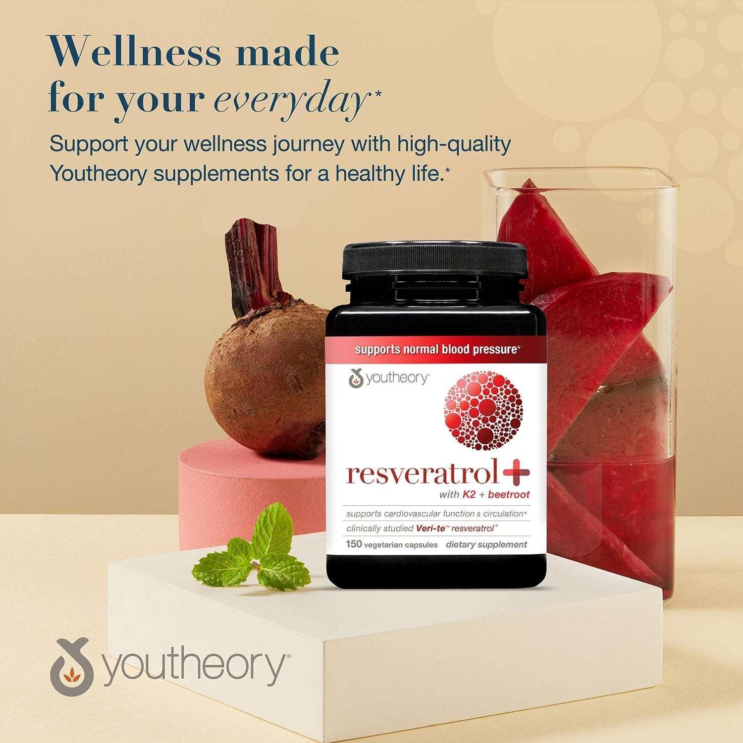 Youtheory Resveratrol+ Supplement Capsules with Vitamin K2 and Beetroot, 150 Count - Image 5