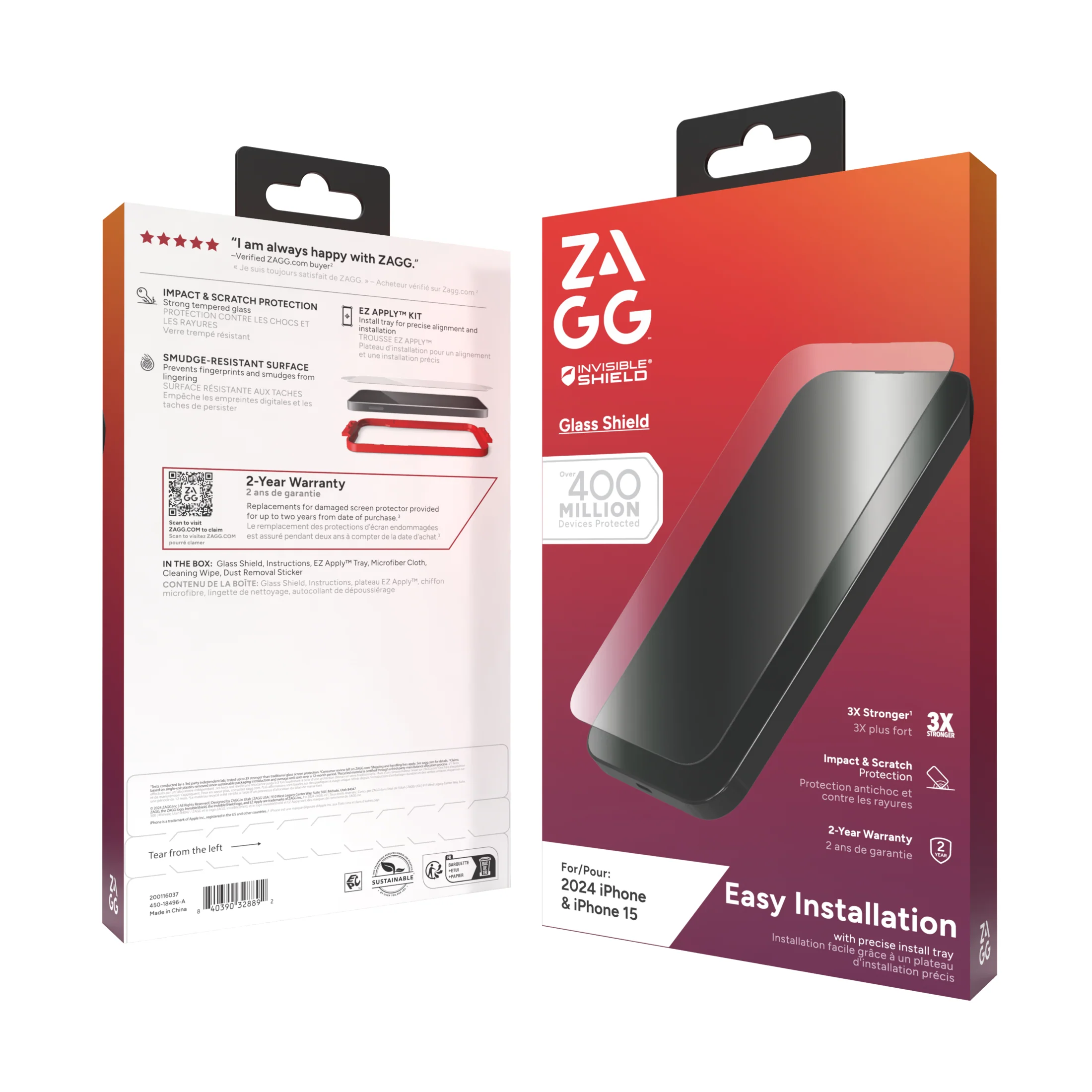 ZAGG InvisibleShield – Apple iPhone 16 & iPhone 15 Glass Shield Clear Screen Protector, Easy Installation with Precise Install Tray, 3x Stronger Glass, Impact & Scratch Protection - Image 3