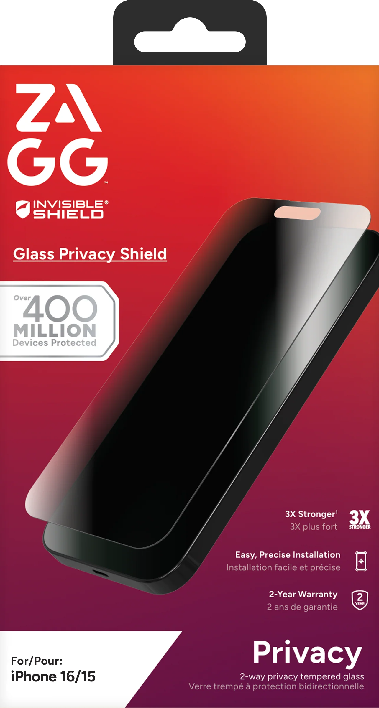 ZAGG InvisibleShield – Apple iPhone 16 & iPhone 15 Glass Shield Privacy Screen Protector, Easy Installation with Precise Install Tray, 3x Stronger Glass, Impact & Scratch Protection - Image 2