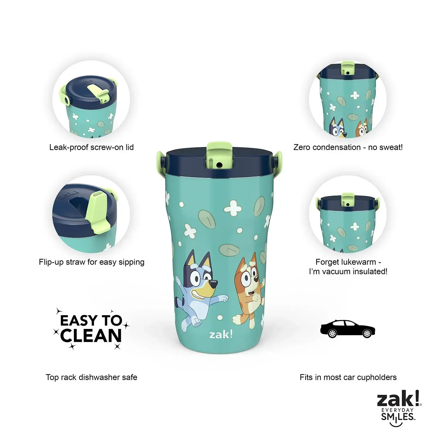 Zak Designs 14-oz. Stainless Steel Double Wall Sutton Grip Tumbler for Kids, 2-Piece Set, Assorted Characters - Image 3