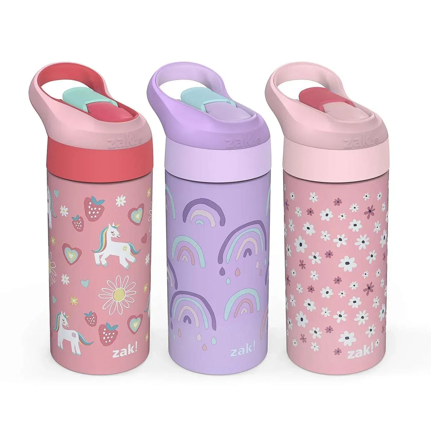 Zak Designs 14-Oz Stainless Steel Vacuum Insulated Water Bottle, 3-Piece Set (Assorted Colors)