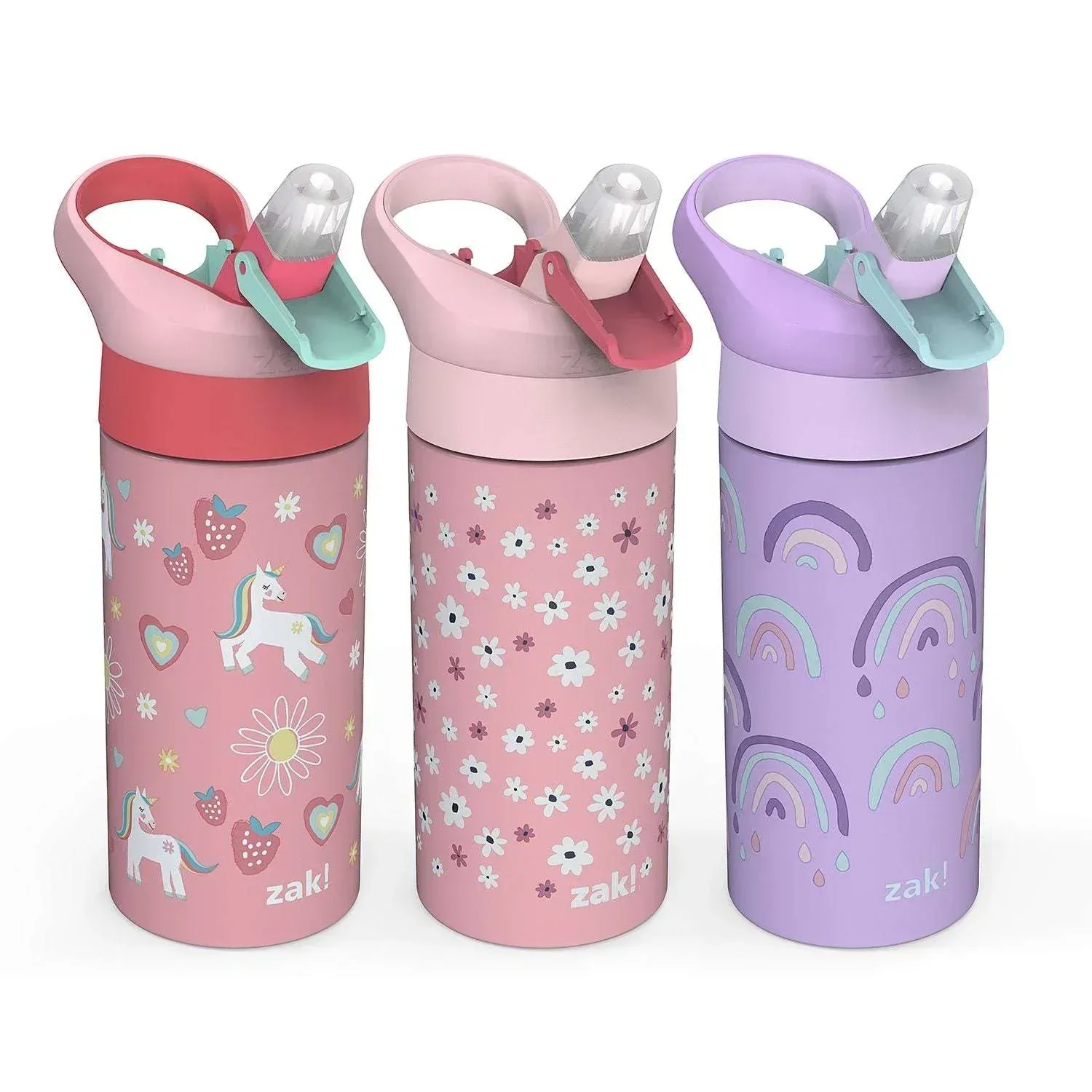 Zak Designs 14-Oz Stainless Steel Vacuum Insulated Water Bottle, 3-Piece Set (Assorted Colors) - Image 2