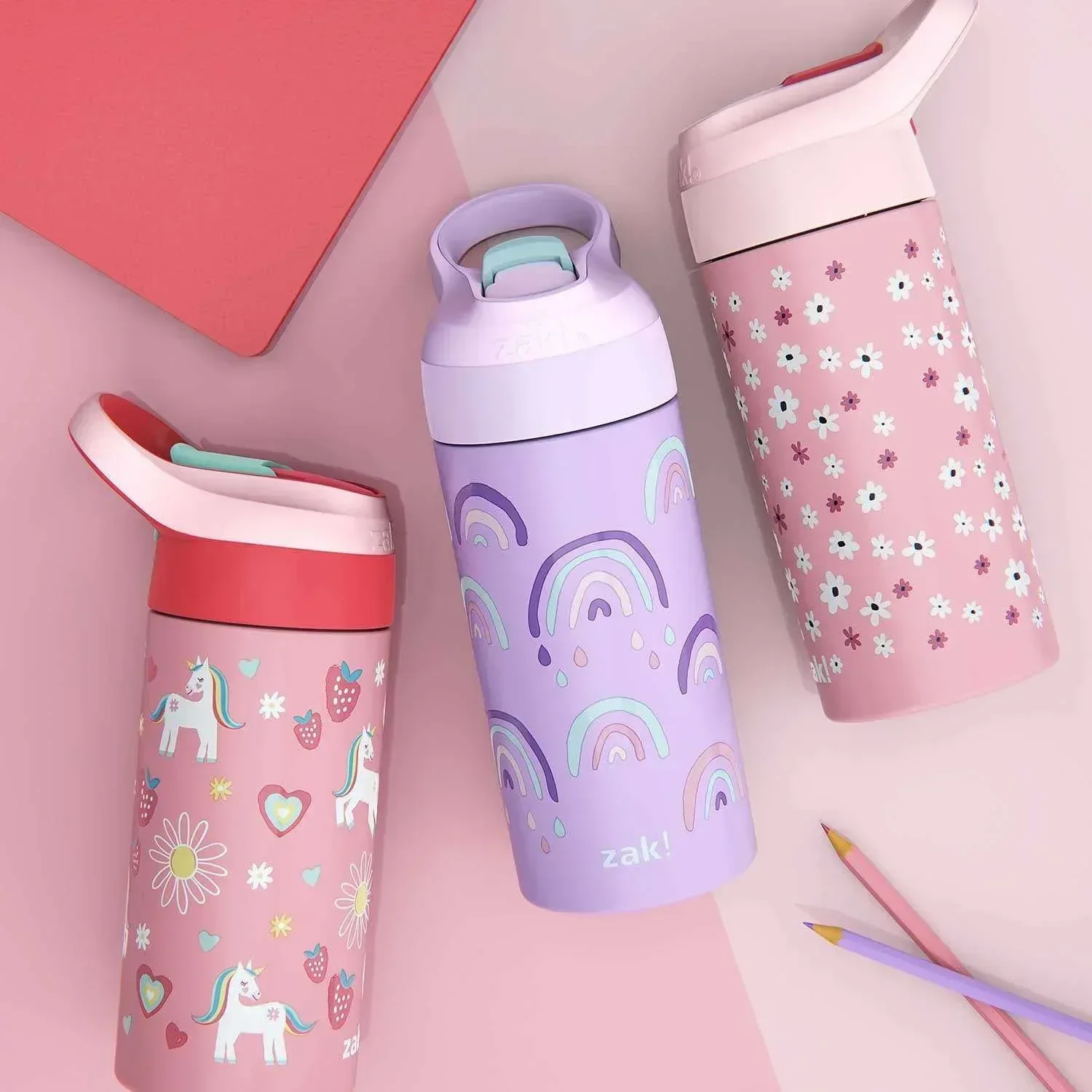Zak Designs 14-Oz Stainless Steel Vacuum Insulated Water Bottle, 3-Piece Set (Assorted Colors) - Image 4