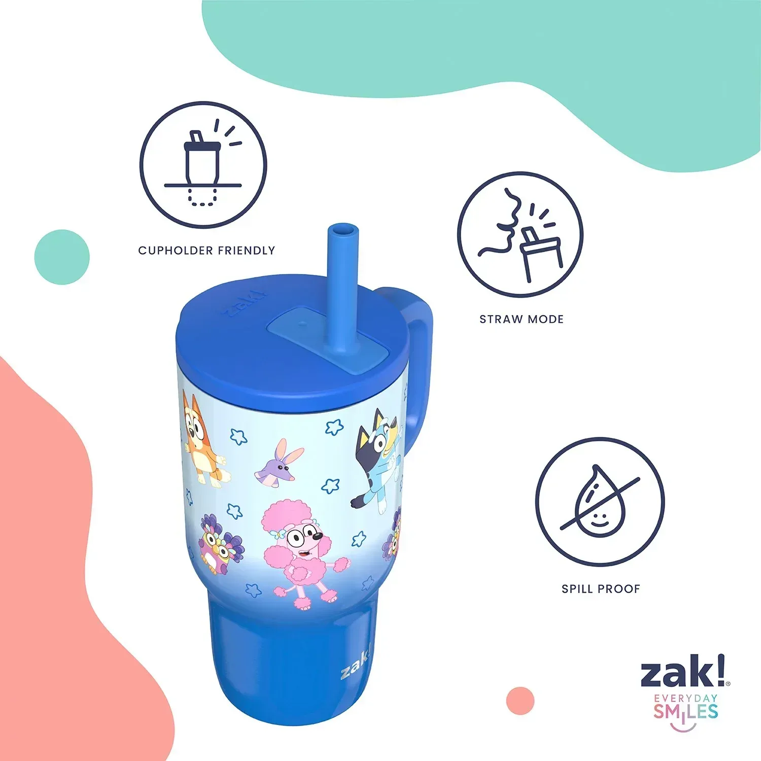 Zak Designs 16-oz Stainless Steel Double-Wall Tumbler for Kids with Straw, 2-Piece Set - Image 4