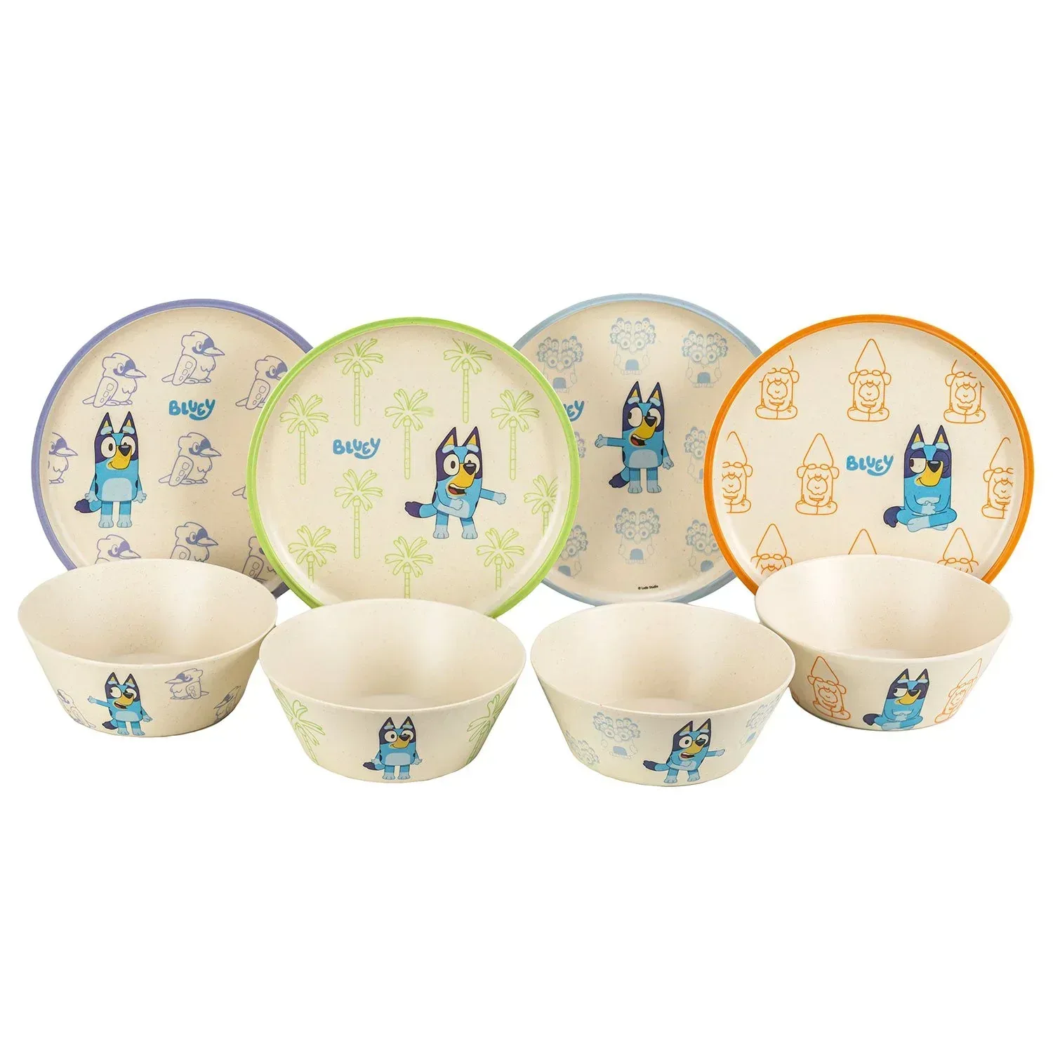 Zak Designs 8-Piece Bamboo Melamine Kids Dinnerware Set, Choose Character
