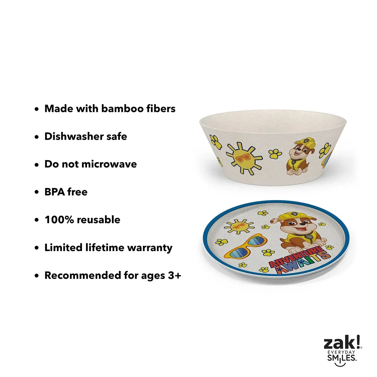 Zak Designs 8-Piece Bamboo Melamine Kids Dinnerware Set, Choose Character - Image 12