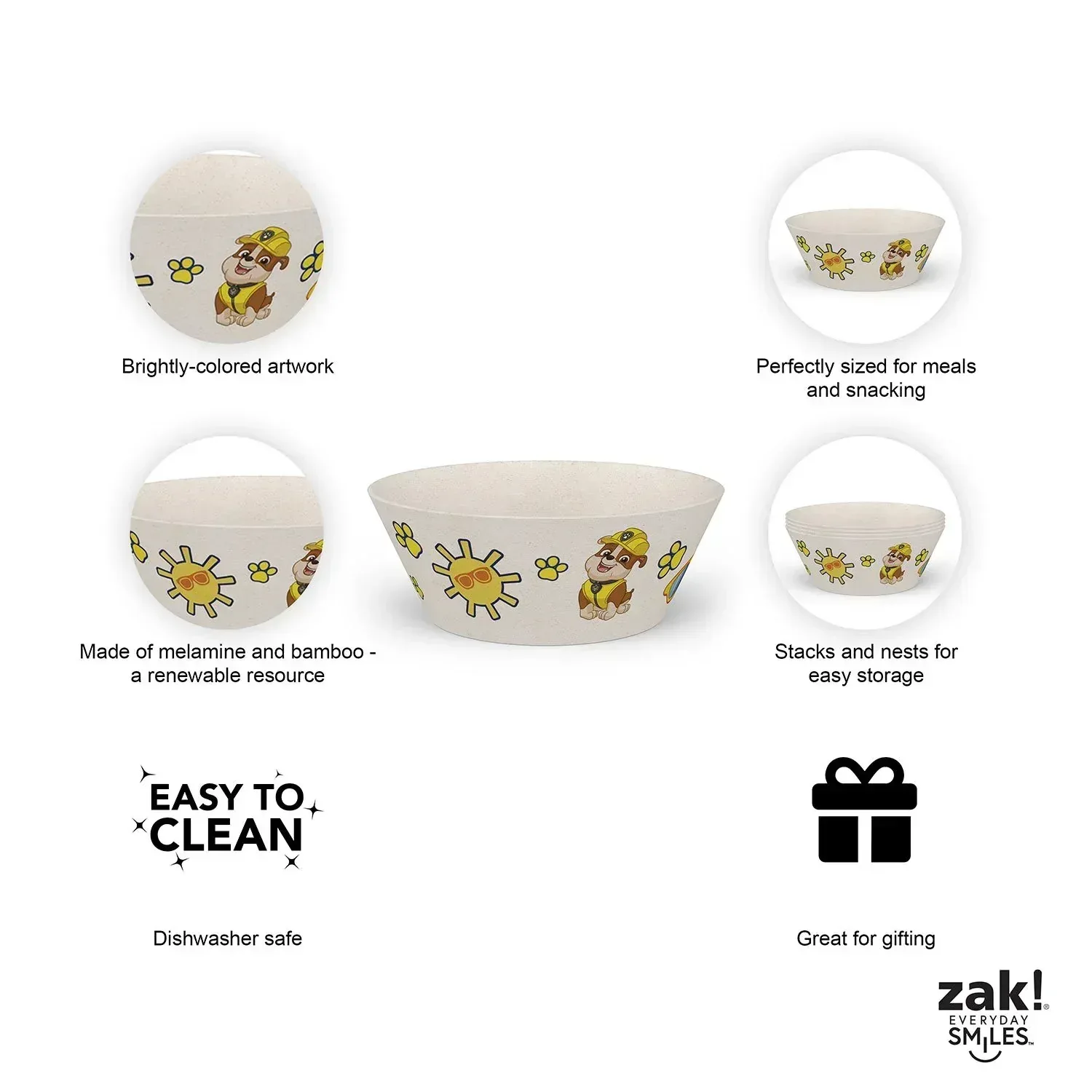 Zak Designs 8-Piece Bamboo Melamine Kids Dinnerware Set, Choose Character - Image 16