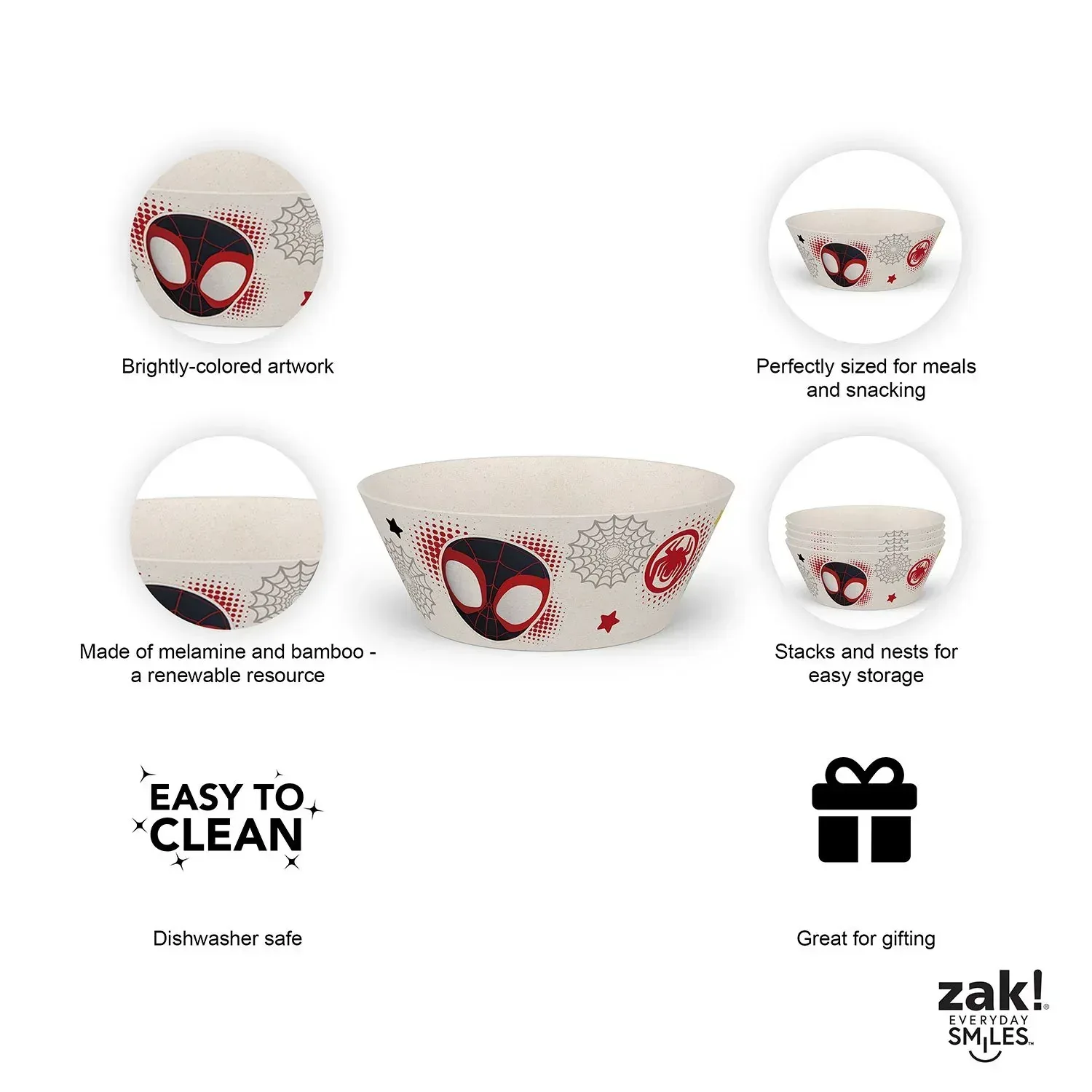 Zak Designs 8-Piece Bamboo Melamine Kids Dinnerware Set, Choose Character - Image 31