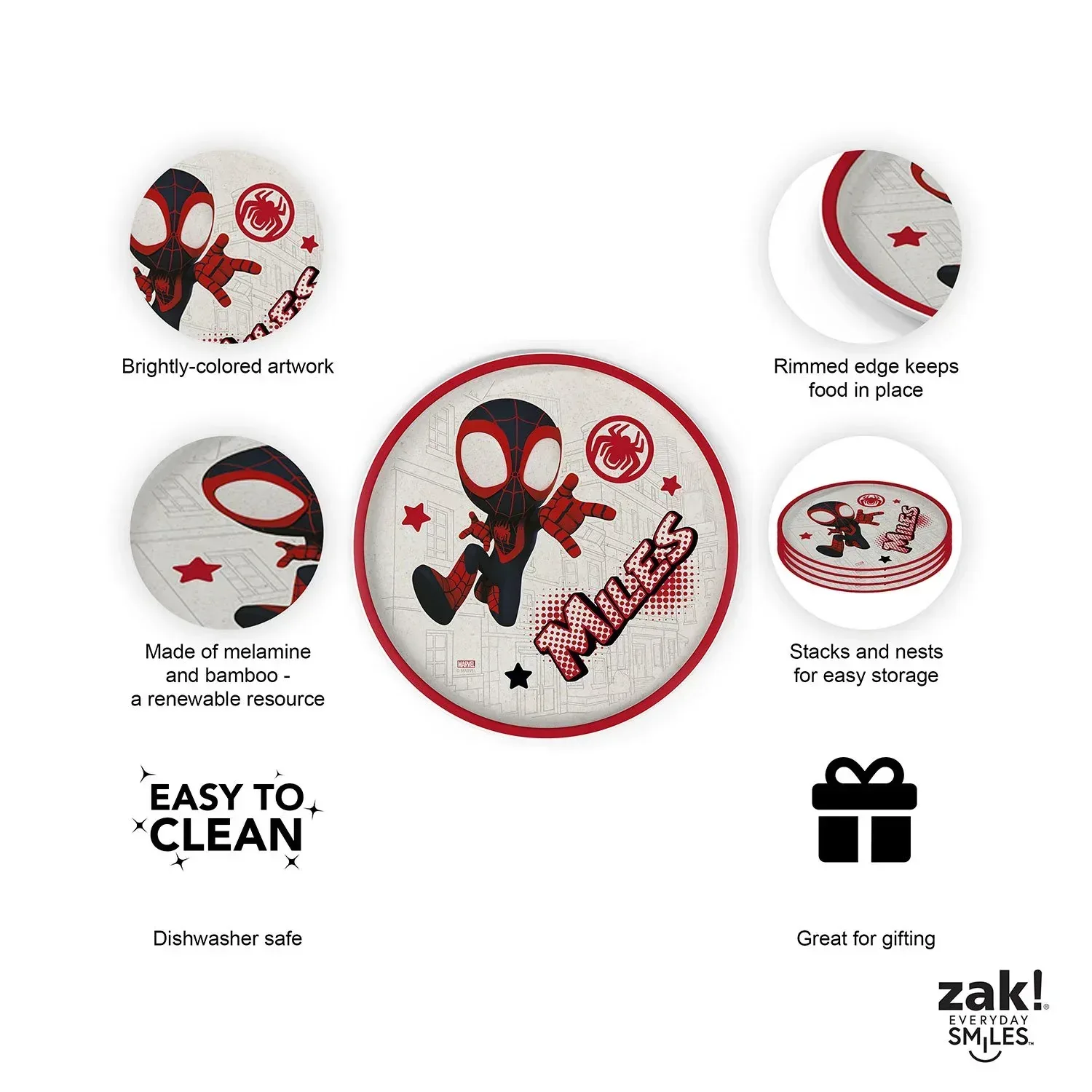 Zak Designs 8-Piece Bamboo Melamine Kids Dinnerware Set, Choose Character - Image 32