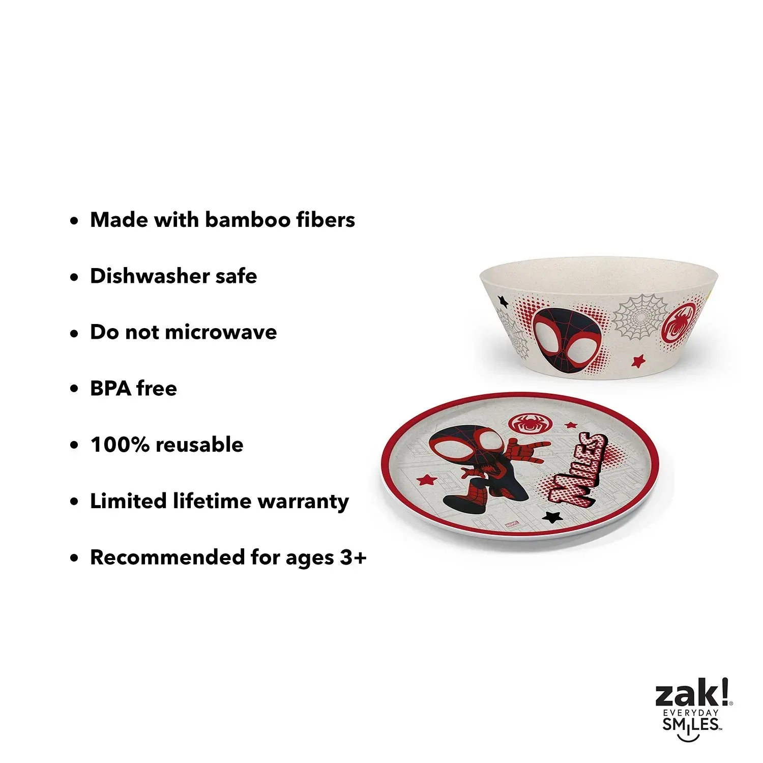 Zak Designs 8-Piece Bamboo Melamine Kids Dinnerware Set, Choose Character - Image 33