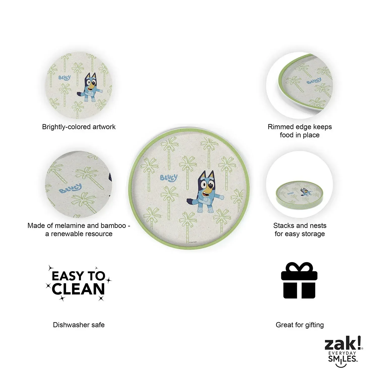 Zak Designs 8-Piece Bamboo Melamine Kids Dinnerware Set, Choose Character - Image 5