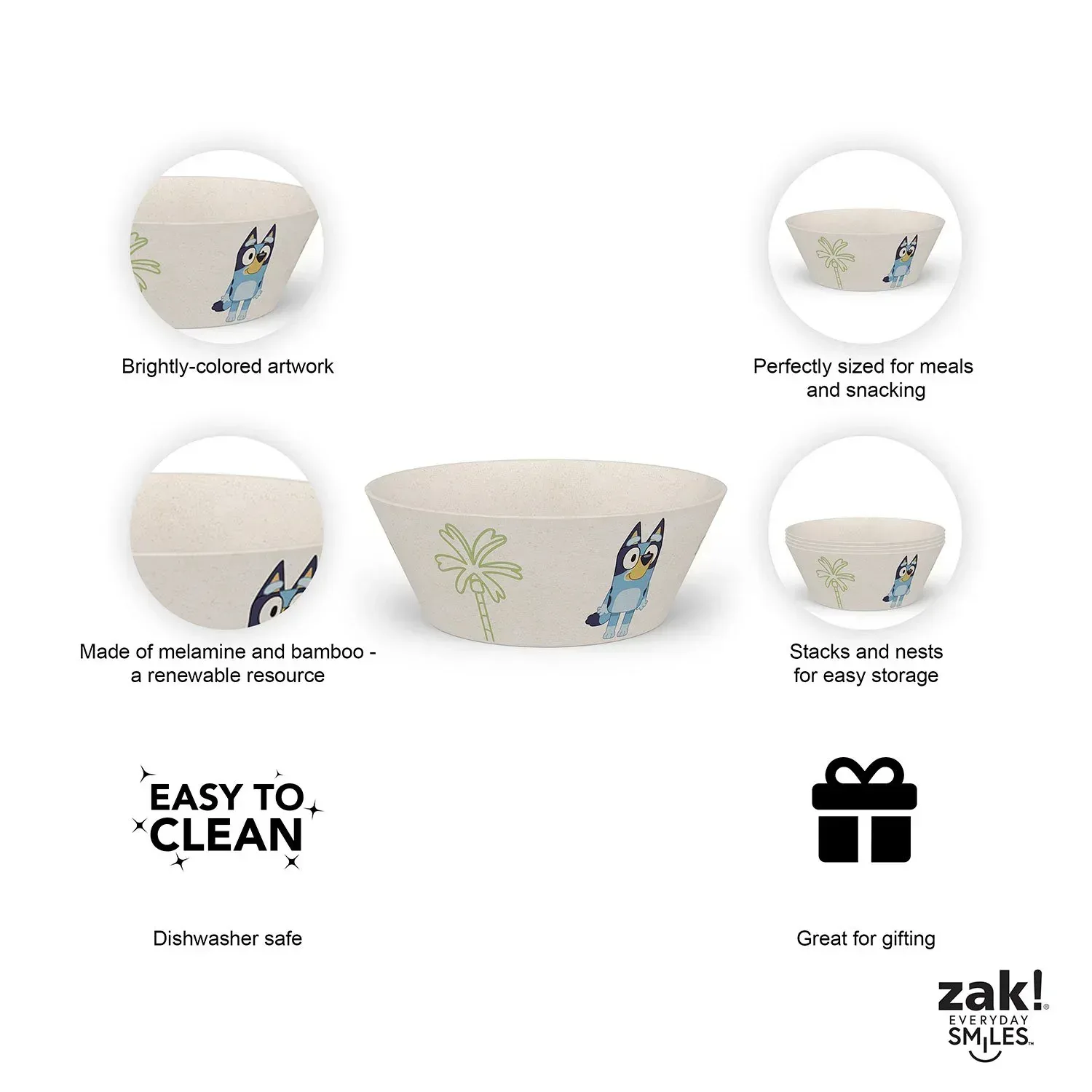 Zak Designs 8-Piece Bamboo Melamine Kids Dinnerware Set, Choose Character - Image 6