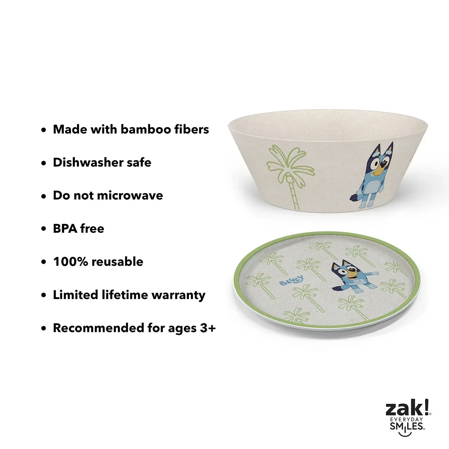 Zak Designs 8-Piece Bamboo Melamine Kids Dinnerware Set, Choose Character - Image 7