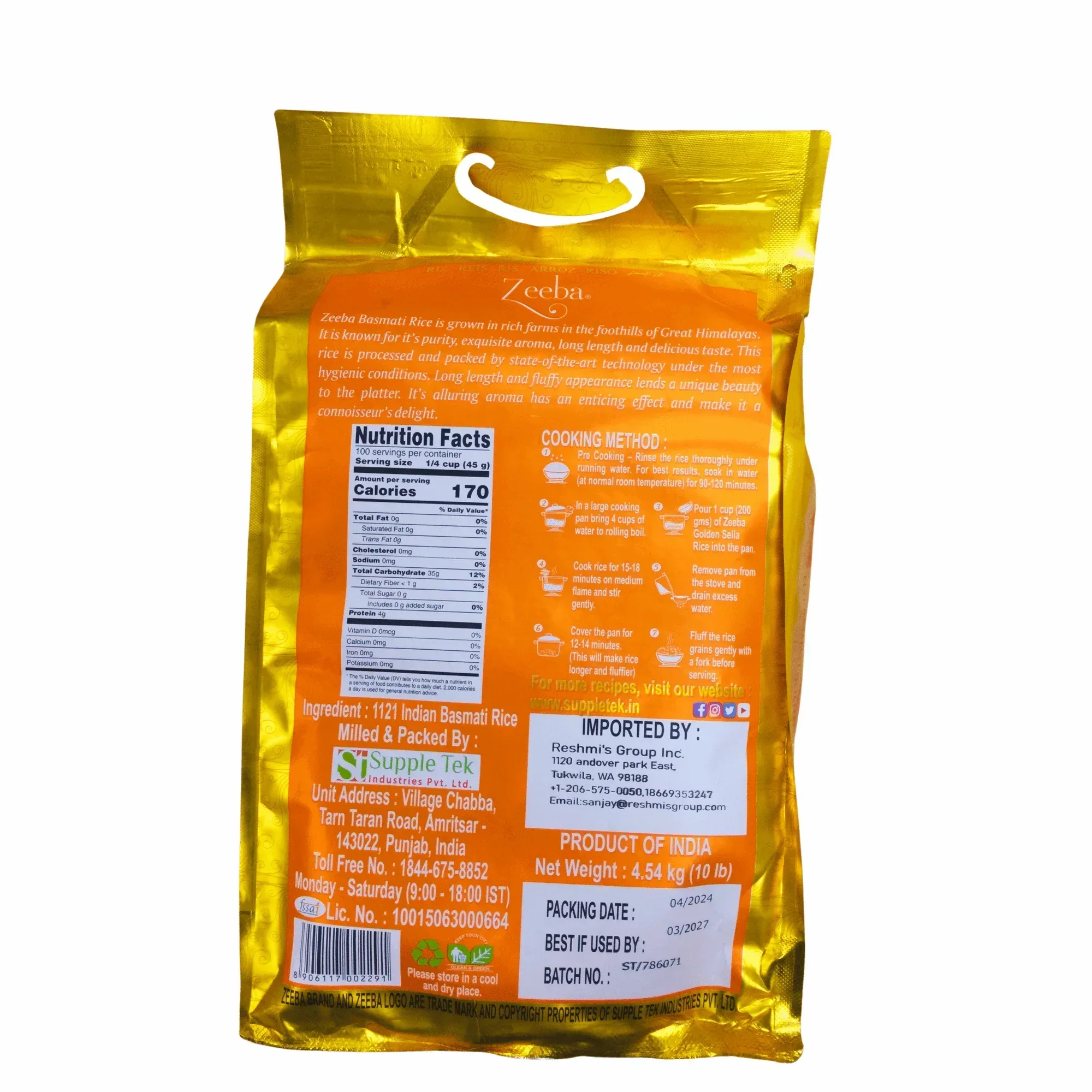 ZEEBA 1121 BASMATI GOLDEN SELLA RICE 10LB - Image 3