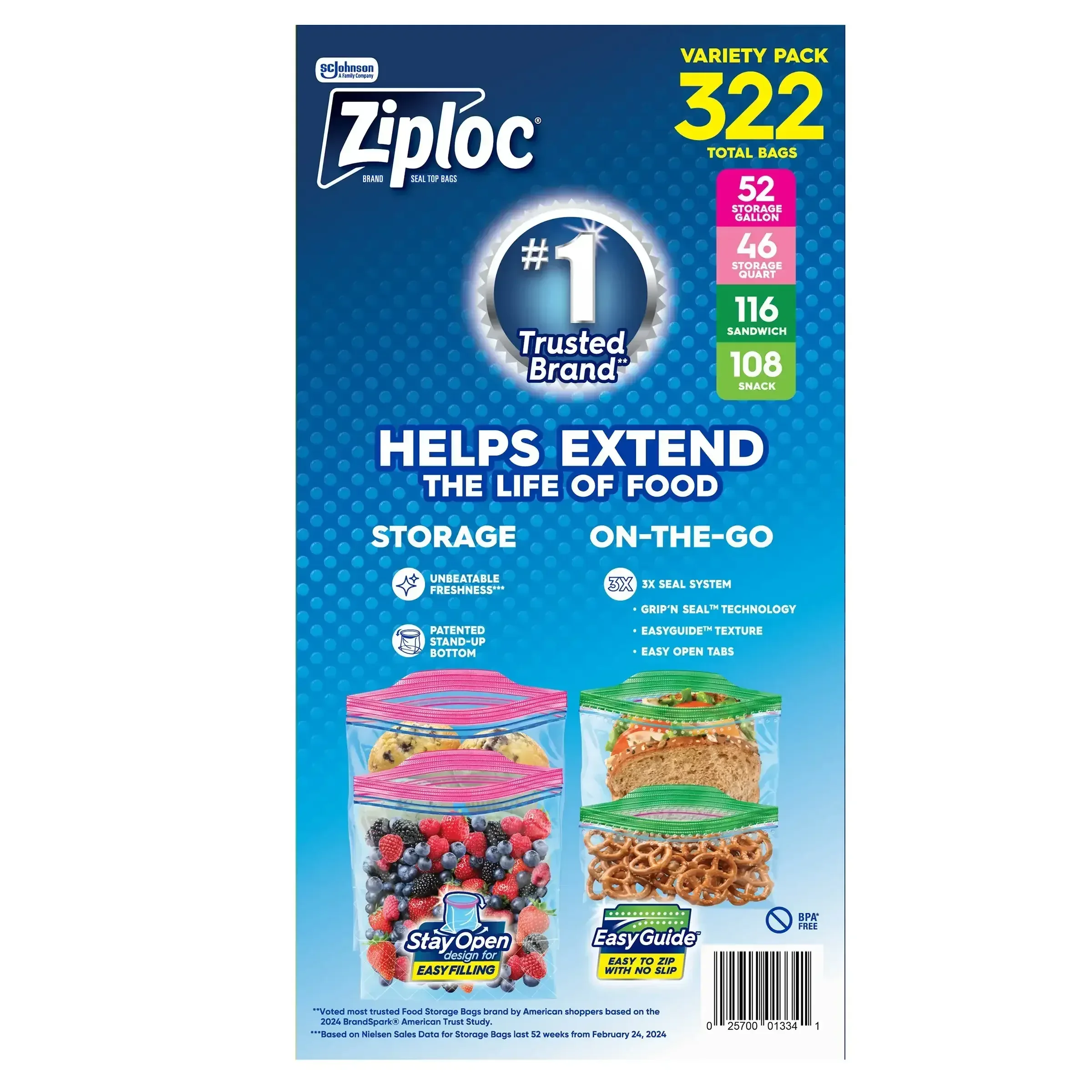 Ziploc Seal Top Bag, Variety Pack, 322-count - Image 2