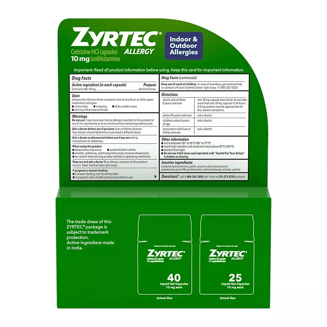 Zyrtec 24-Hour Allergy Relief Liquid Gels, 10 mg Cetirizine HCl, 65 Count - Image 2